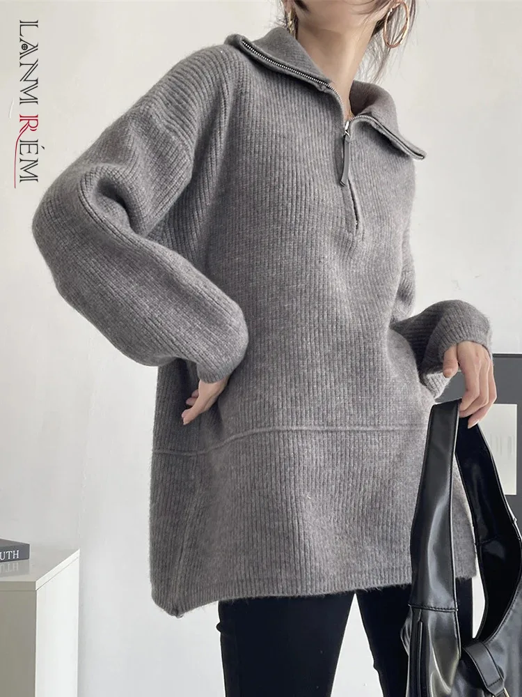 

Вязаный пуловер LANMREM для женщин, Однотонный свитер с высоким воротником и длинным рукавом, повседневные толстые теплые топы, новинка зимы 2023, 26D6930