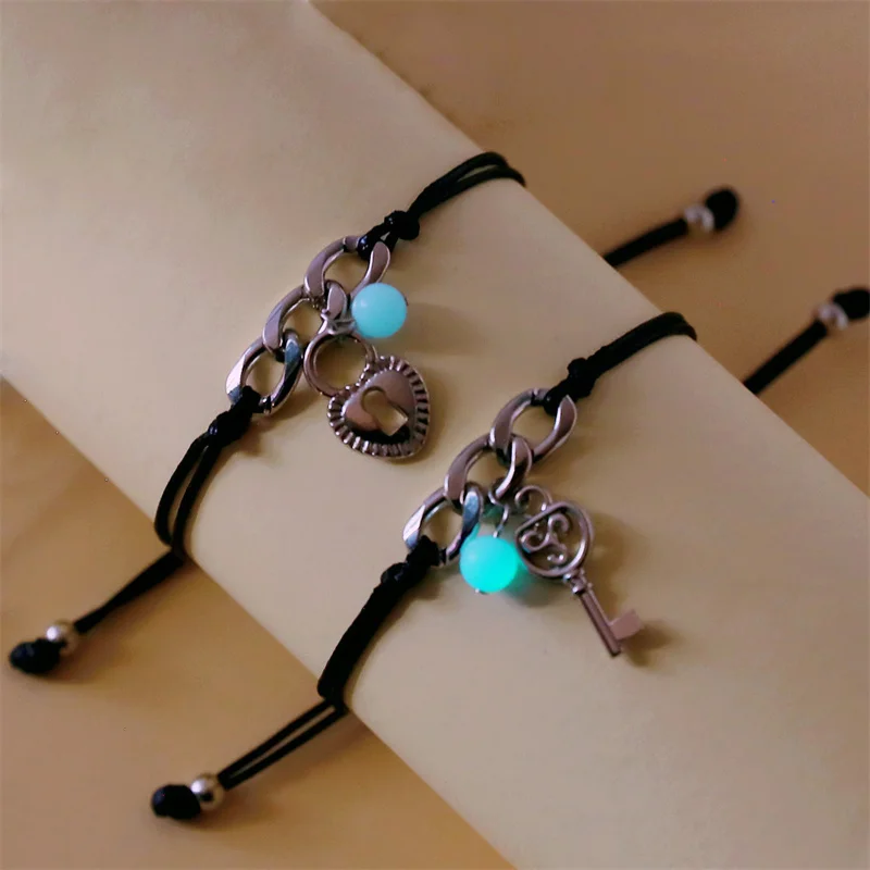 

2Pcs Luminous English Letter Couple Bracelet for Women Charm Handmade Adjustable Rope Braided Bracelet Lover Friend Jewelry Gift