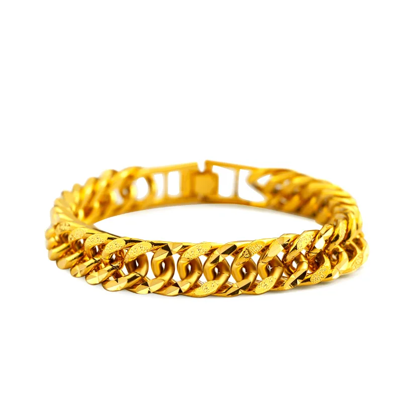

24K yellow Gold gold plated bracelet for men's retro woven sideways chain twist bracelets bangles wedding Birthday jewelry gifts