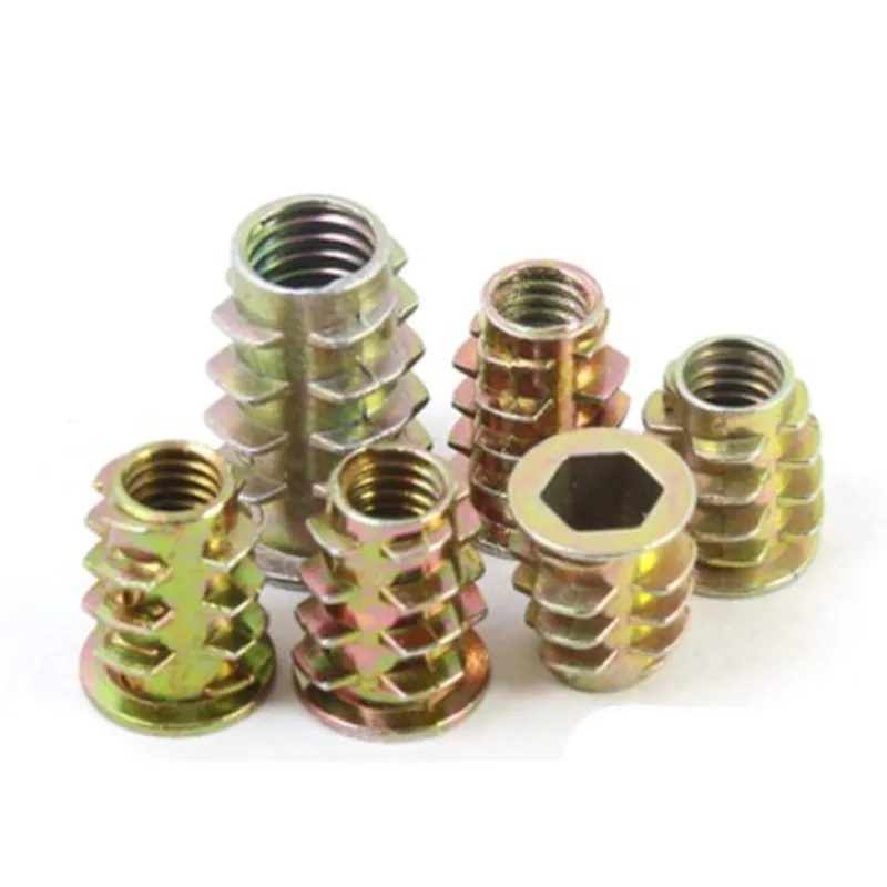 

10-50PCS Flange hex Wood insert nut M4 M5 M6 M8 M10 Zinc Alloy Thread Hex Drive Head Furniture Nut