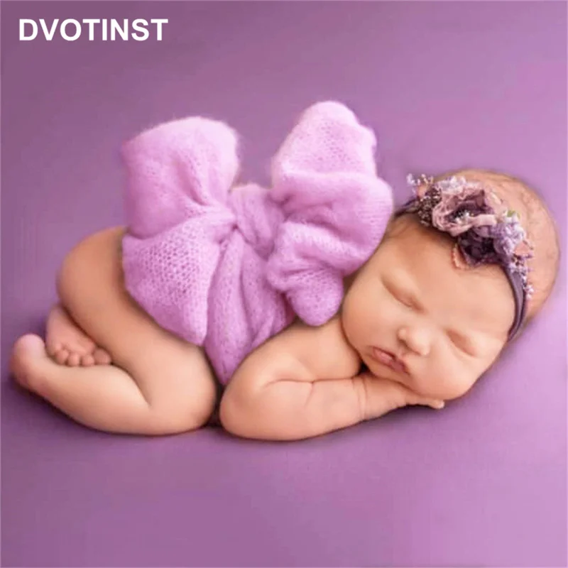 Dvotinst Newborn Photography Props Baby Headband Crochet Bow Knot Wrap 2pcs Fotografia Accessories Studio Shoots Photo Props