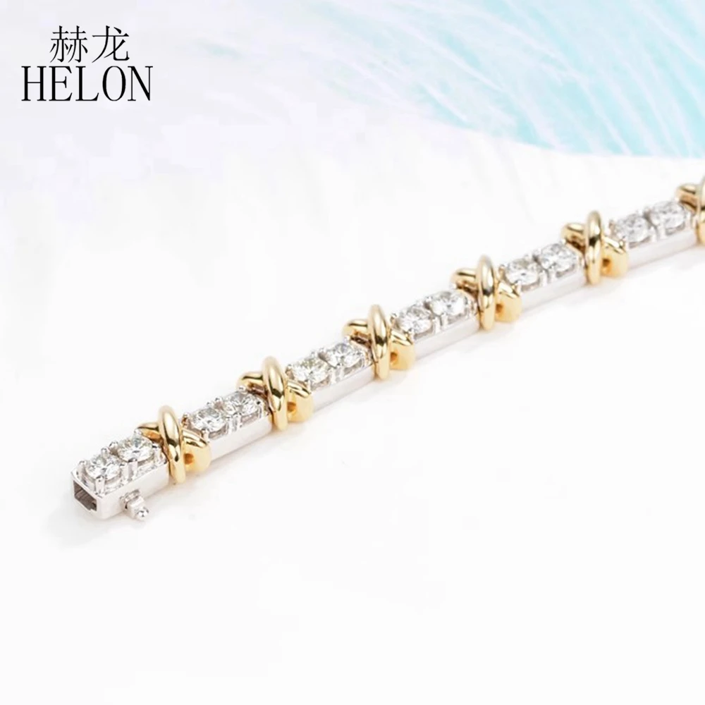 HELON однотонный браслет из желтого + белого золота 14 карат для женщин с крестом и