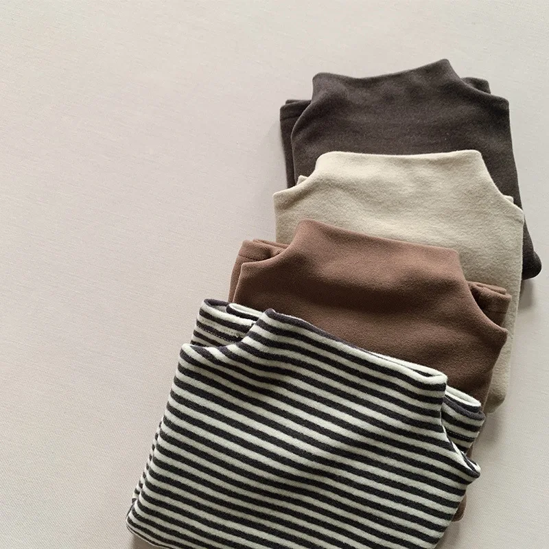

Children's Aussie Velvet Base Shirt Autumn Winter Baby Boys Girls Half Turtleneck Warm Top Korean Version of All-match Stretch