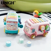 ungh musical instrument music bus toys early knock piano bus beads blocks montessori educational baby kids toy for boy grils