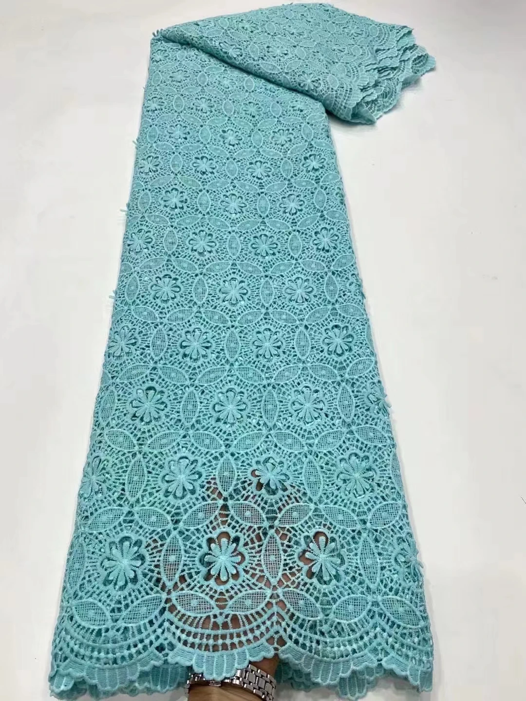 

Free Shipping African Guipure Cord Lace Fabric Good Quality Embroidered Milk Silk Lace Fabric for Party/Wedding Dress LDPG19
