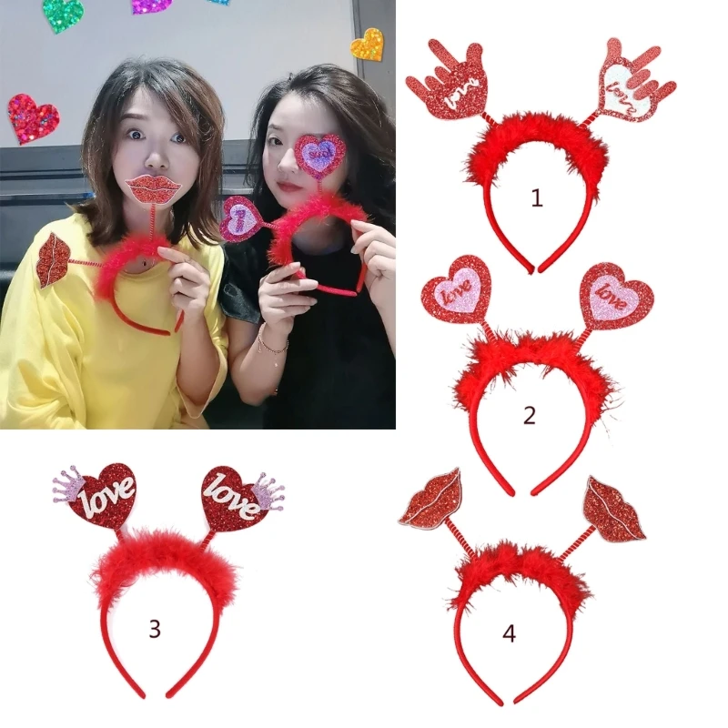 

Повязка на голову E9LC с блестками в форме сердца, повязка на голову в форме сердца, повязка на голову на День святого Валентина для девочек