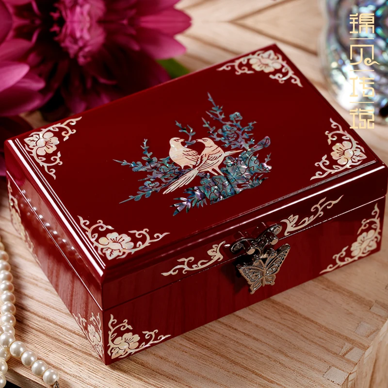 

Special Offer Mother-of-Pearl Lacquer Jewelry Box Small Solid Wood Jewelry Certificate Ornament Wedding Gift Box