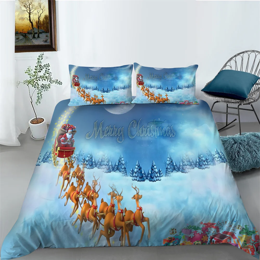 Cartoon Printing Bedroom Decor Christmas Bed Comforter Cover Children Teens Unique Design Bedspread with Pillowcase