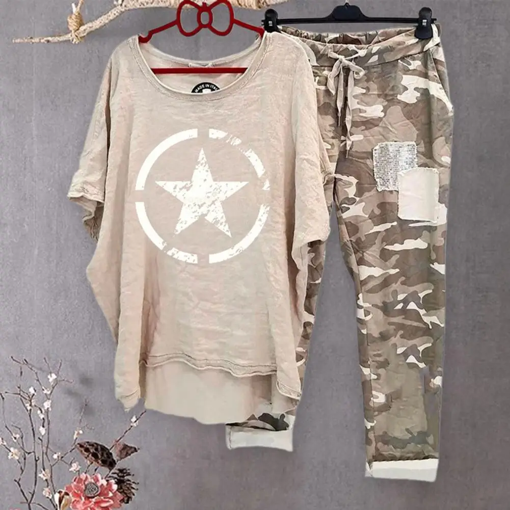 Костюм с камуфляжным принтом женский костюм из смеси хлопка летний повседневный