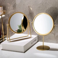 makeup mirror light luxury retro european metal gold home desktop desktop square round mirror dormitory makeup tool