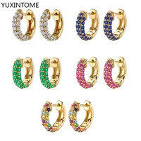 925 silver ear buckle rose red blue white green colorful zircon circle hoop round women luxury crystal cz loops piercing jewelry