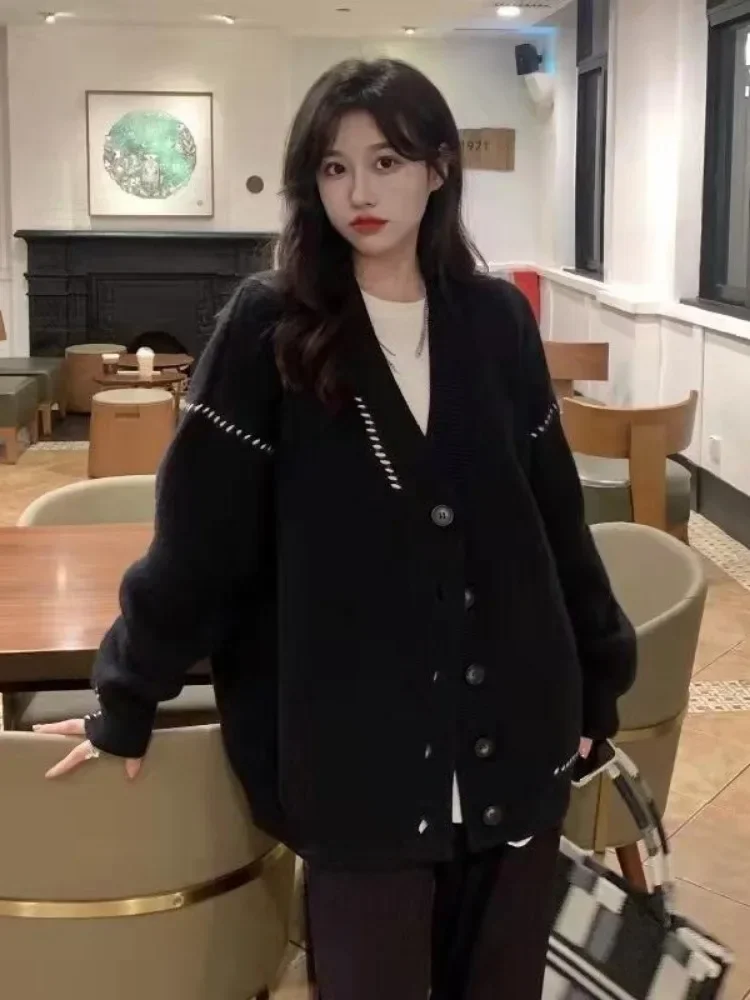 2025 женское винтажное свободное однотонное пальто-кардиган модное эстетичное