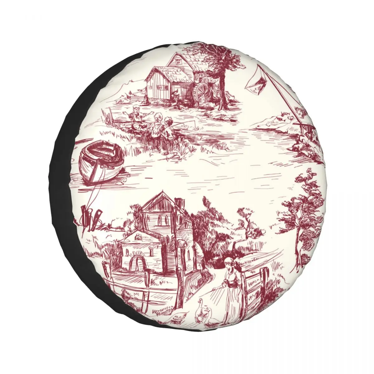 

1PC Car Spare Tire Cover Classic French Town Toile Polyester Auto Wheel Tire Storage Bag Vehicle Tyre Dust-proof Protector