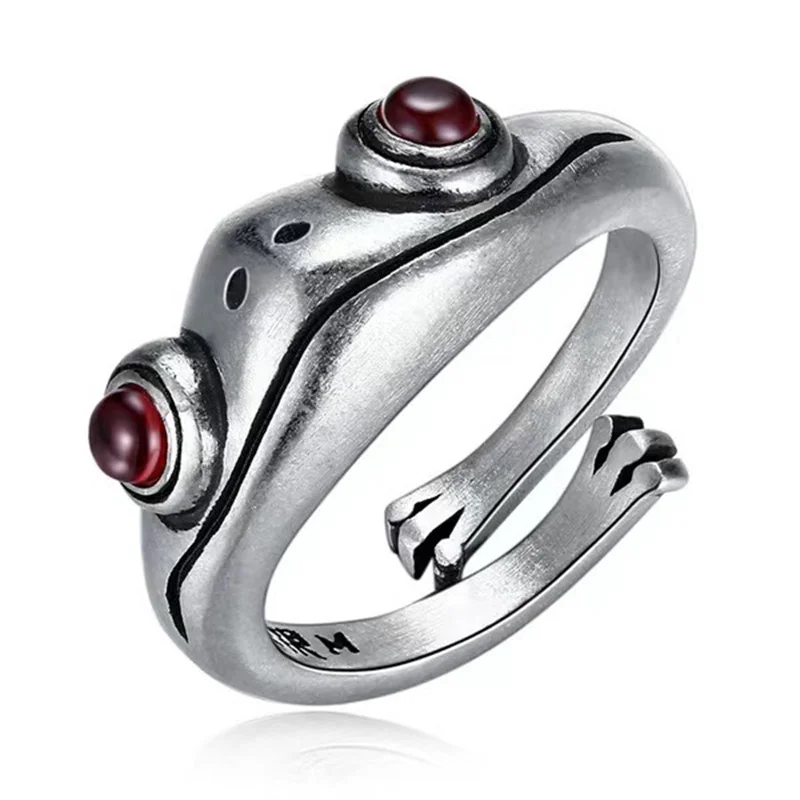 

Elegant Women Fashion Silver Color Frog Animal Red Stone Rings for Women Wedding Engagement Jewelry