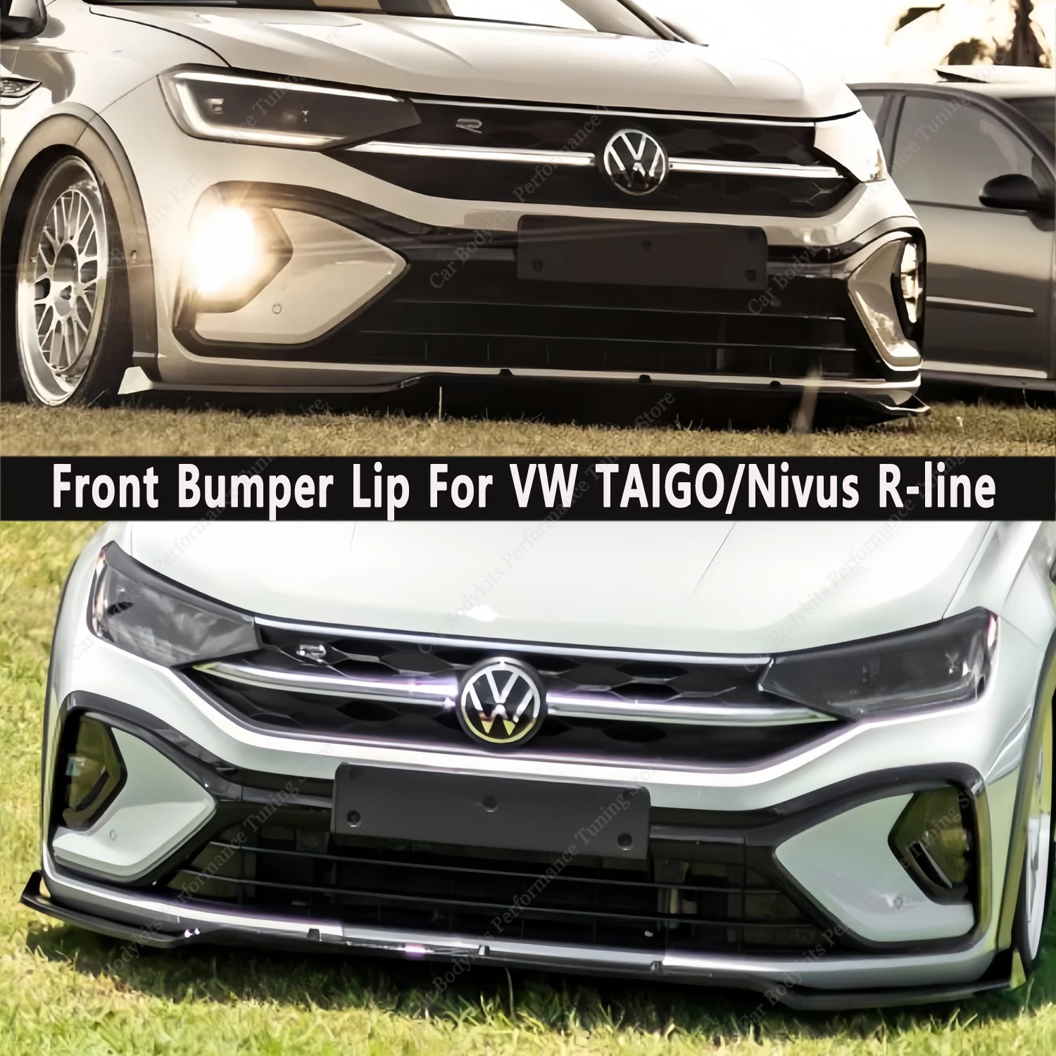 Для VW TAIGO/NiVUS R-Line 2021-2024 3 шт. глянцевый черный передний бампер спойлер для губ