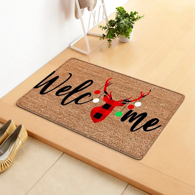 

Doormat Indoor Entrance Christmas Deer Doormats Welcome Home Carpet Front Door Mat Decorations Christmas Kitchen Rug