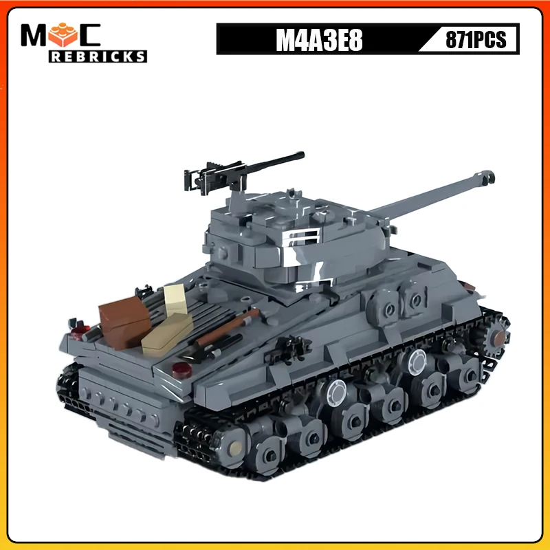 Средний танк Allied WW2 M4A3E8, военная основная боевая бронеавтомобиль, MOC, строительные блоки, сборка, модель оружия, сделай сам, кирпичи, игрушка для мальчика (art.: 3920cedb99f9d) - 3920cedb99f9d