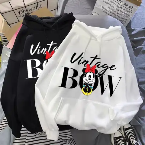 Mickey Mouse Hoodies Disney Women Hoodies Cartoon Tops Long Sleeve Pockets Sweatshirts Fashion Minnie Hooded Women Oversized