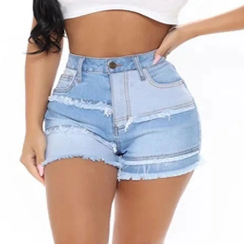 

Sexy High Waist Women's Short Jeans Shorts 2022 Summer New Denim Cotton Splicing Hole Elastic Ladies Skinny Super Short Jean