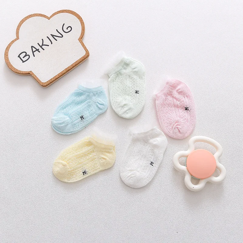 2022 Cute Baby Girls summer Socks Cotton Children Infant Toddler Kids 10pc/lot 0-6year newbron solid mesh sock kid students