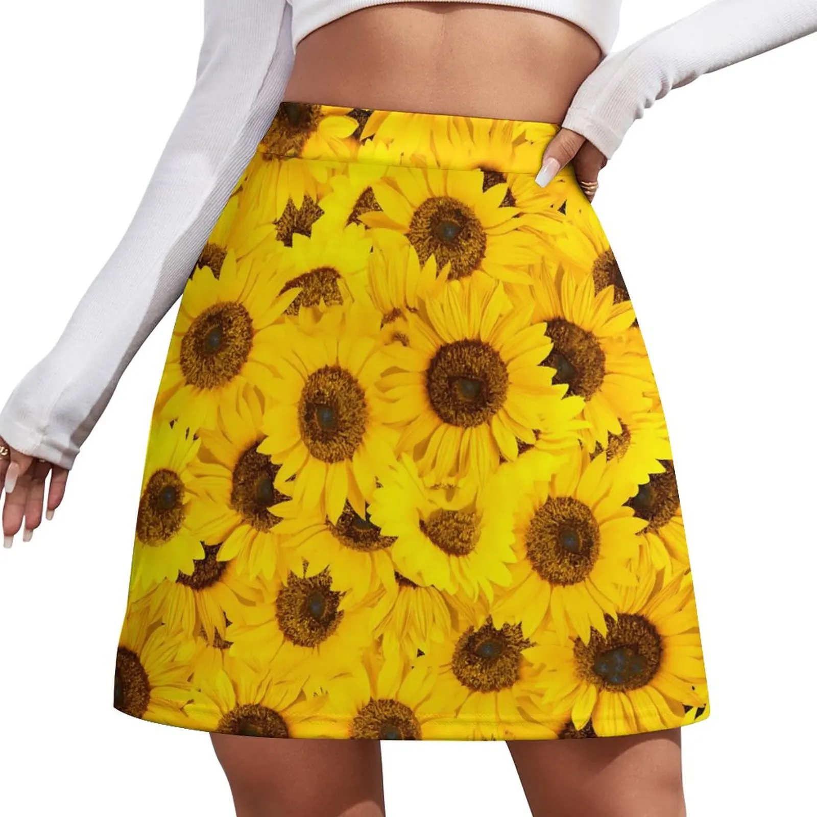 

Sunflower Skirt Summer Yellow Floral Print Fashion Casual A-line Skirts Kawaii Mini Skirt Womens Pattern Oversized Clothing