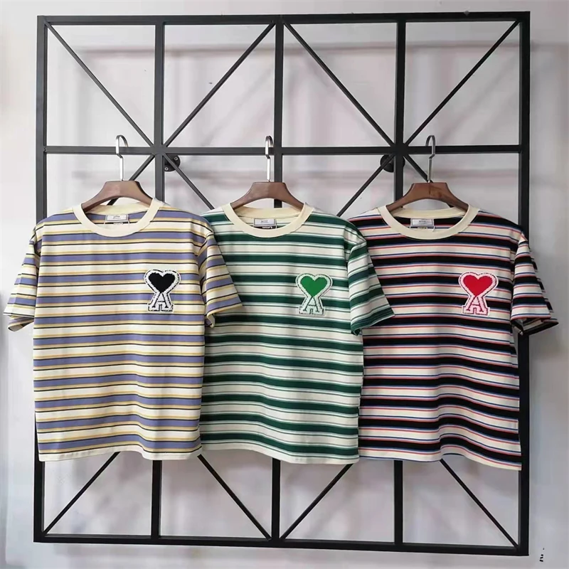 

2022 AMi Classic Love Peach Heart Logo Embroidery Minimalist Men's And Women's Short Sleeve T-Shirt Cotton Oversized T Shirt