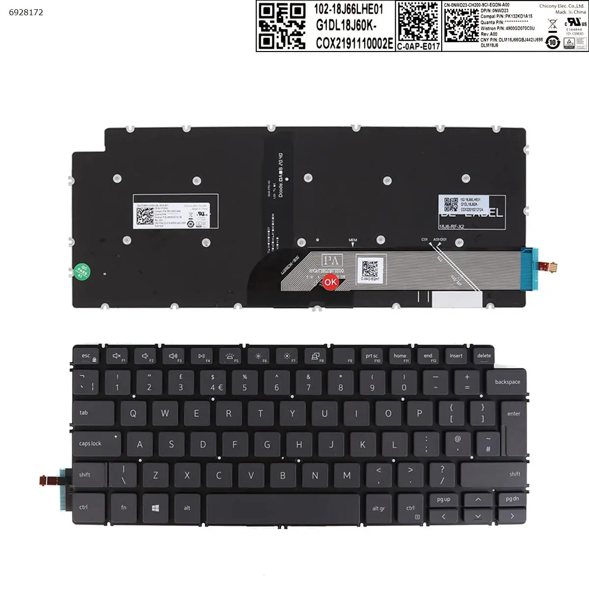 

UK Laptop Keyboard for Dell Inspiron 14-7490 13 5390 5391 7391 7491 5493 5498 GRAY without FRAME Backlit