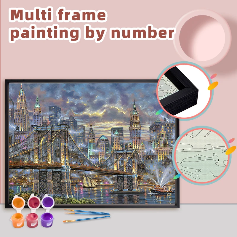 

CHENISTORY City Oil Painting By Numbers With Multi Aluminium Frame Kits DIY Picture On Canvas Paints Coloring By Number Decor