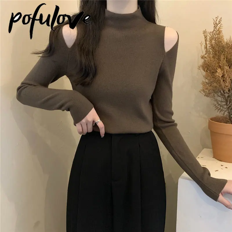 

Sweater Women Off The Shoulder Casual Pullover Solid Color Long Sleeve Autumn and Winter Warm Soft Fashion Jumper Dropshipping