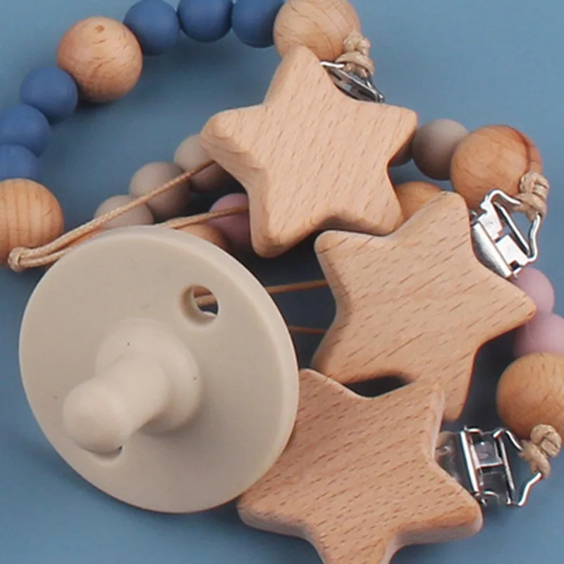 

Wooden Baby Toy Gift Pacifier Clip Chian Holder Wooden Bead Teether Toy for Baby Chew Rattles Mobiles Newborn Nursing