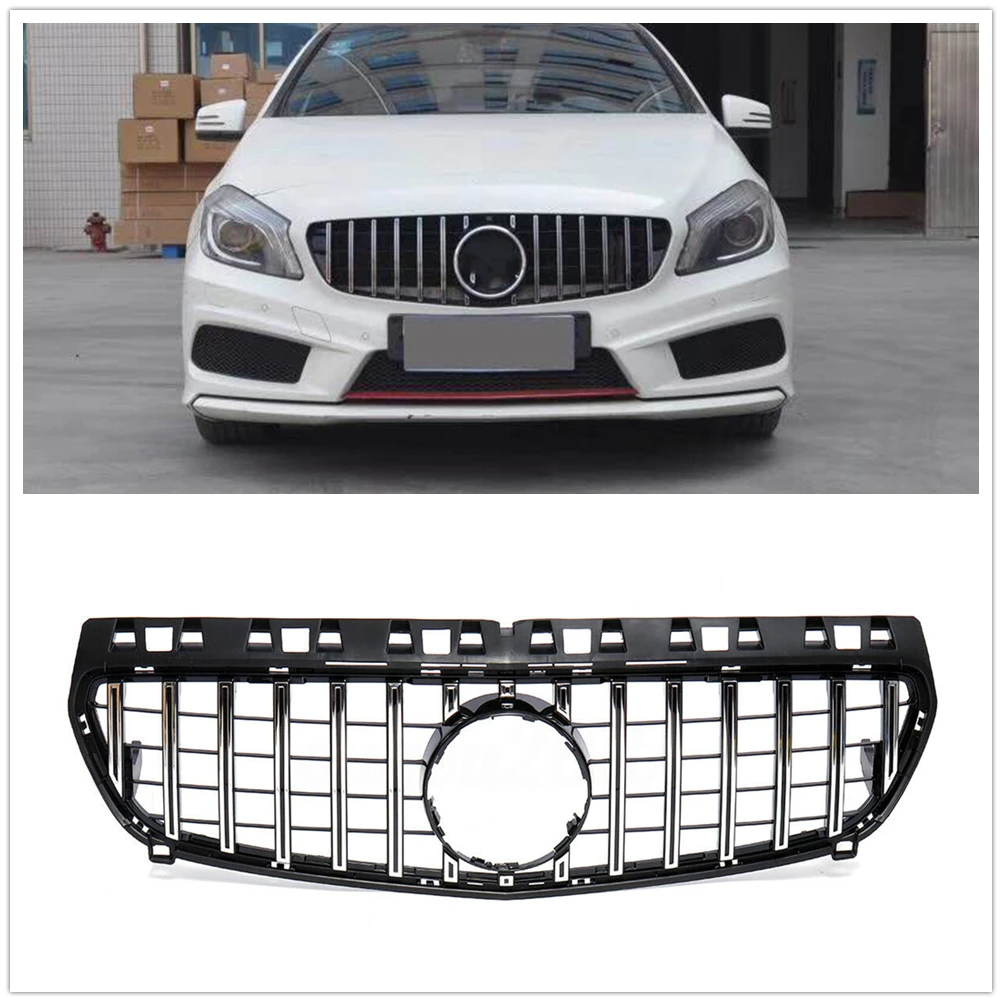 

Grill Front Grille For Mercedes Benz A Class W176 2013-2015 A200 A250 A45 GT Style Silver/Black Car Upper Bumper Hood Mesh Grid