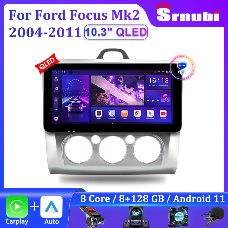 Srnubi Android Car Radio For Ford Focus Mk2 Mk3 Exi MT AT 2004-2011 Multimedia Player 2 Din Navigation Carplay Stereo Head Unit