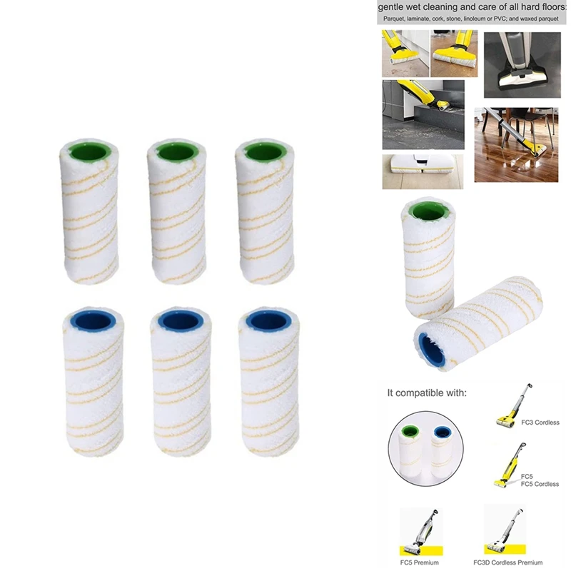 

6Pcs For Karcher FC3 FC3D FC5 FC7 Cordless Floor Cleaner Microfiber Roller Brush Replacement Parts