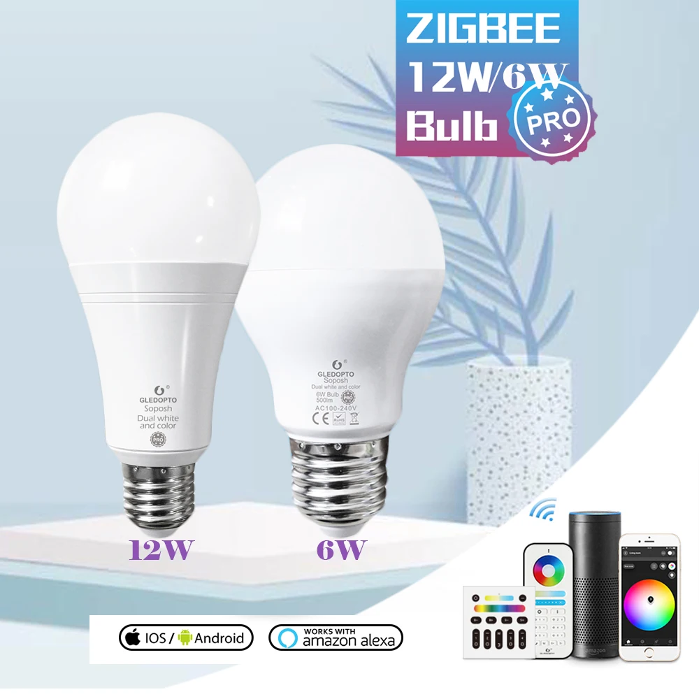 Gledopto E27 E26 ZigBee 3.0 Pro 6W/12W RGB+CCT LED Bulb AC100-240V 6W 500~550lm / 12W 900~1100lm