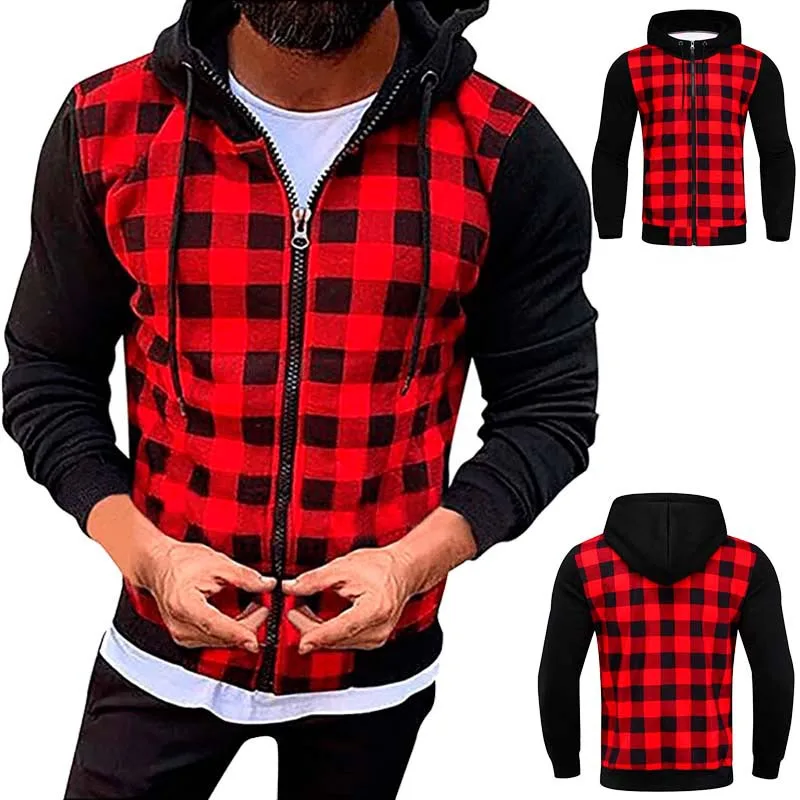 

Men's Jackets 2021New Casual Slim Plaid Bomber Jacket Men Autumn Winter Long Sleeve Zipper Hooded Cardigan Windbreakers Coat Men