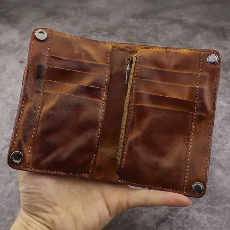 Men's Handmade Wrinkled Wallets Original Leather Money Clips Luxury Long Billfold Purse Genuine Leather Vertical Mens Coin Purse