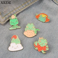xedz frog enamel pin personalized animal frog strawberry brooch funny badge cowboy hat lapel badge jewelry gift for kids friends