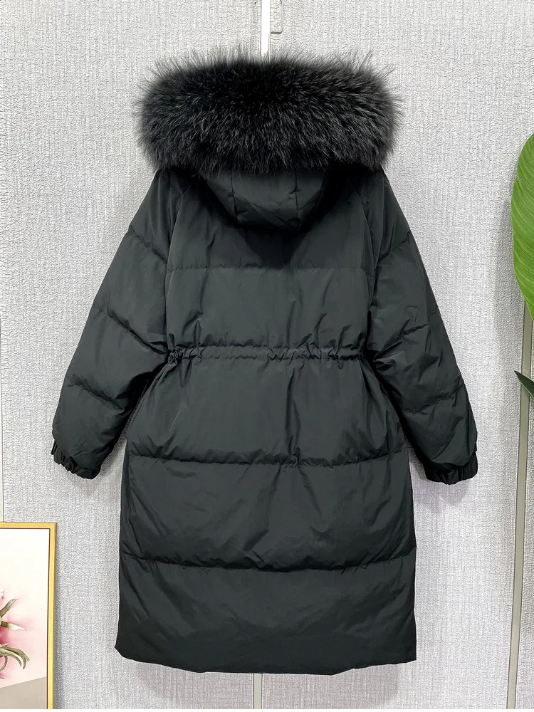 Women Long Down Jacket New Casual Style Raccoon Fur  Collar Jackets Autumn Winter Coats And Parkas Female Outwear