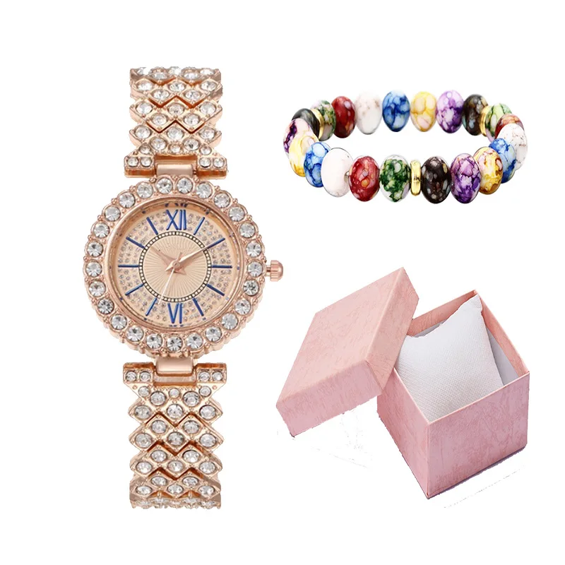 

Элегантные и модные полностью алмазные стальные женские часы с инкрустированными алмазами, браслет с рисунком в римском стиле