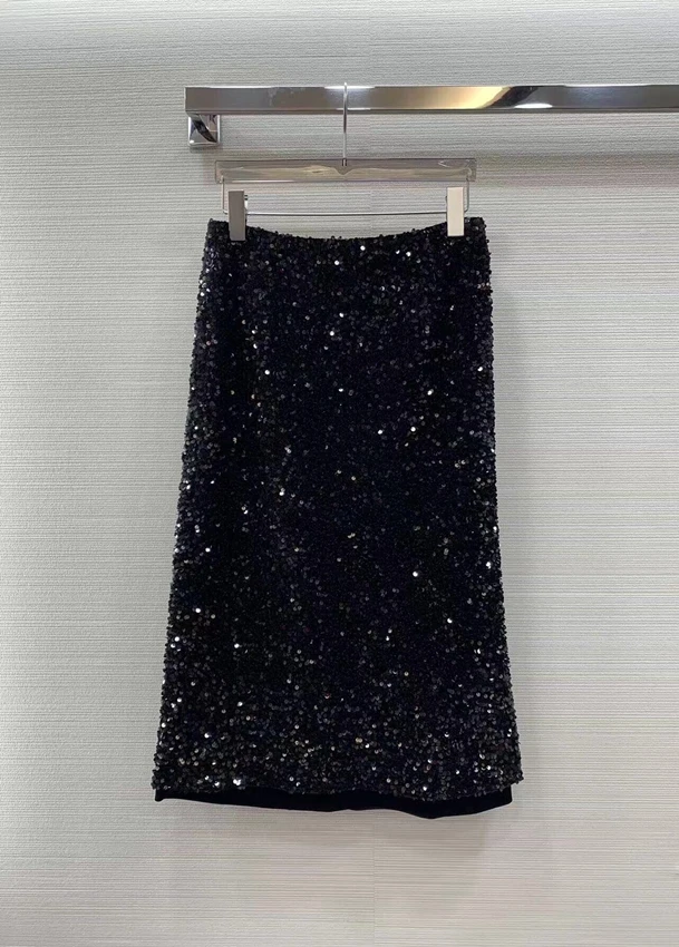 

2023 new women fashion sexy casual hem silk edge sequins slim split skirt skirt skirt 0319