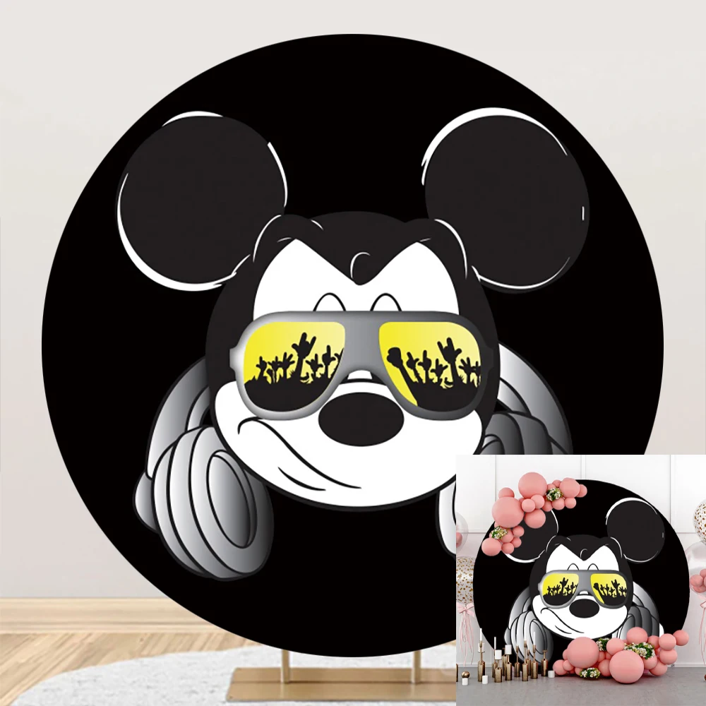 Disney Cool Mickey Mouse Circle Background Baby Girl Birthday Party Decoration Banner Round Photography Backdrop Photo Studio