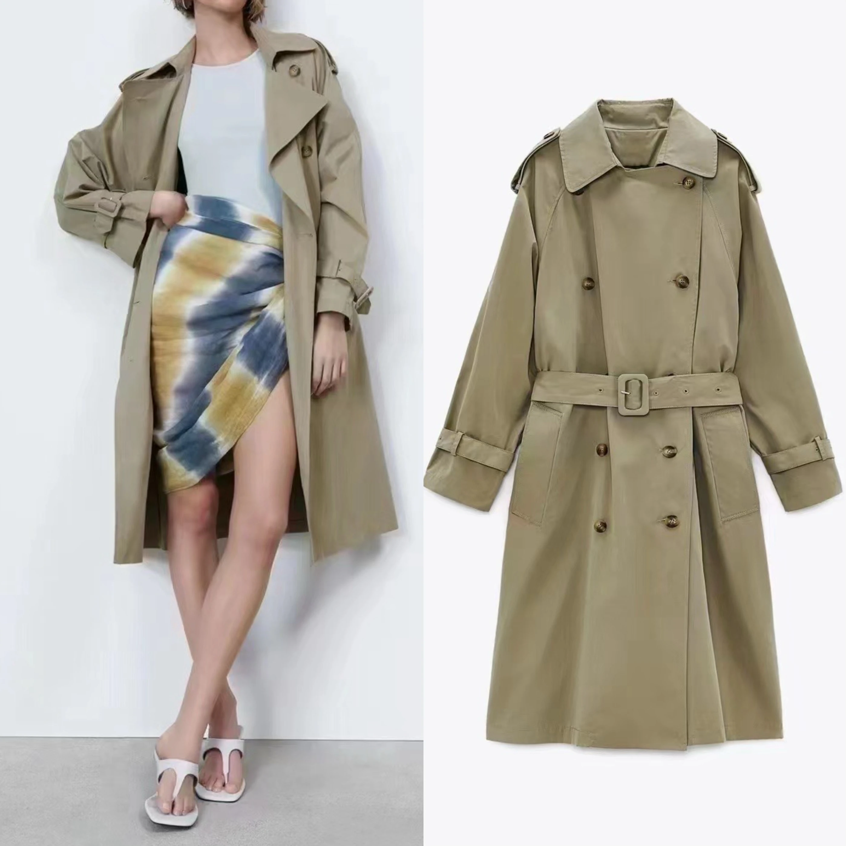 Yaoyao оригинальный 23 осенний новый женский двубортный плащ средней длины с