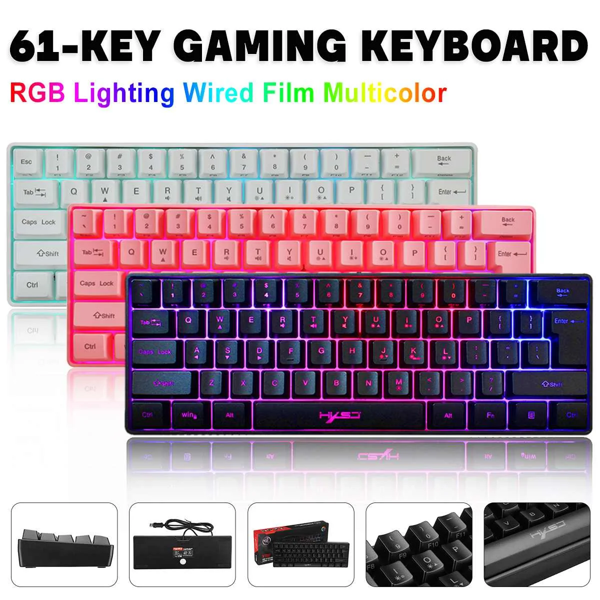 V700 61 Key Mechanical Keyboard USB Wired RGB Backlit Axis Gaming Mechanical Keyboard Gateron Optical Switches For Desktop