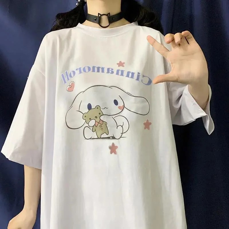 

Kawaii Large Size Sanrioed Short Sleeve Clothes Cinnamoroll T-Shirt Cute Anime Short Sleeve Summer Women's Short Sleeve T-Shirt
