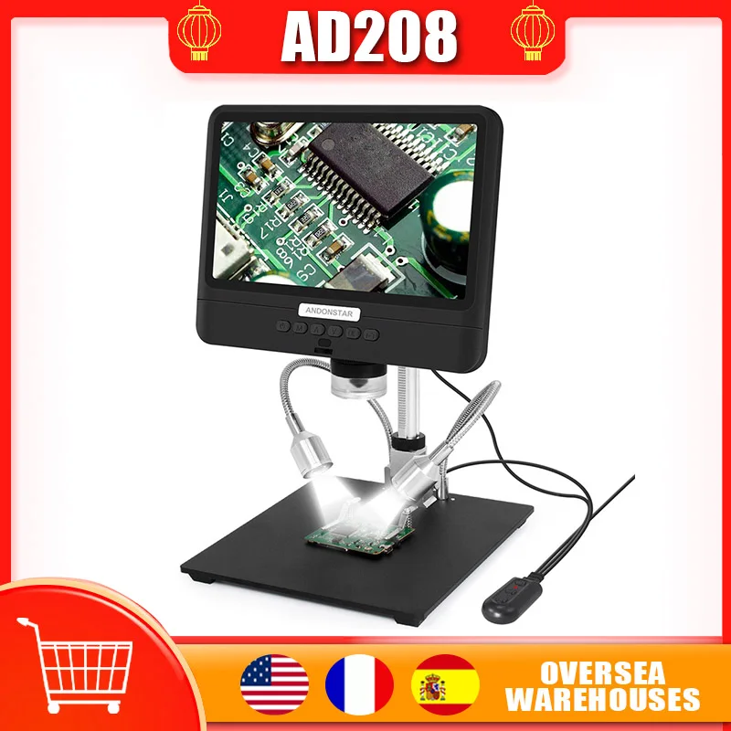 

Цифровой микроскоп Andonstar с USB ADSM301, видеомикроскоп с HD-экраном 5 дюймов, совместимый с HDMI/AV 1080P для ремонта печатных плат и телефонов