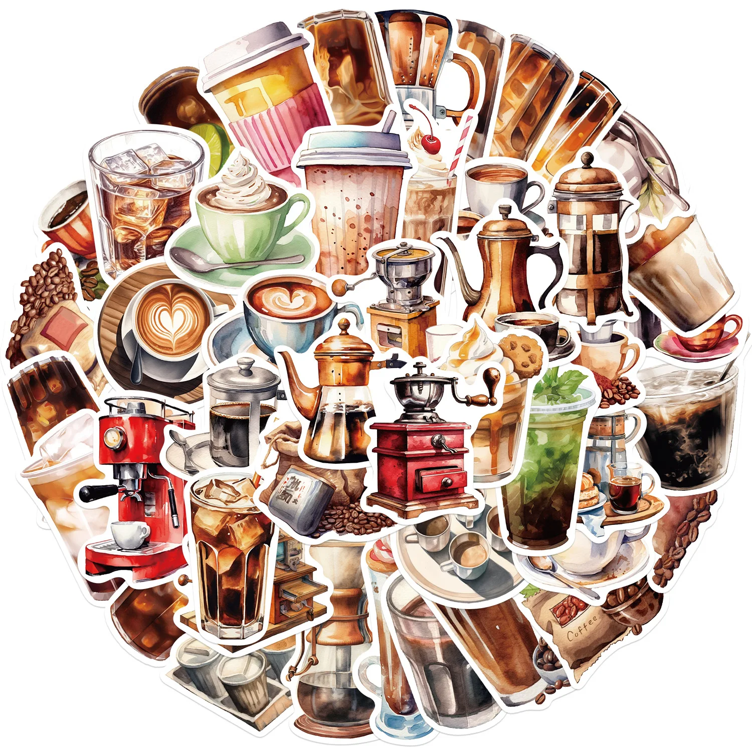 

50Pcs Cartoon Coffee Enthusiast Waterproof Sticker Decoraction Stationery Skateboard Children's Stickers toys Aesthetic PVC