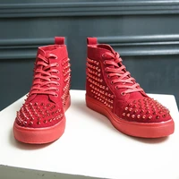 2022 new personality rivet shoes social smart guy hip hop high cut board shoes mens all match red fashion shoes