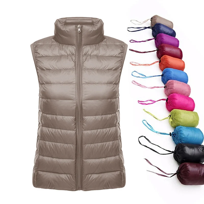 

Ultra Light Slim Down Coat Women Winter Stand Collar Thin Jacket Windproof Padded Waistcoat Sleeveless Portable Duck Down Vest