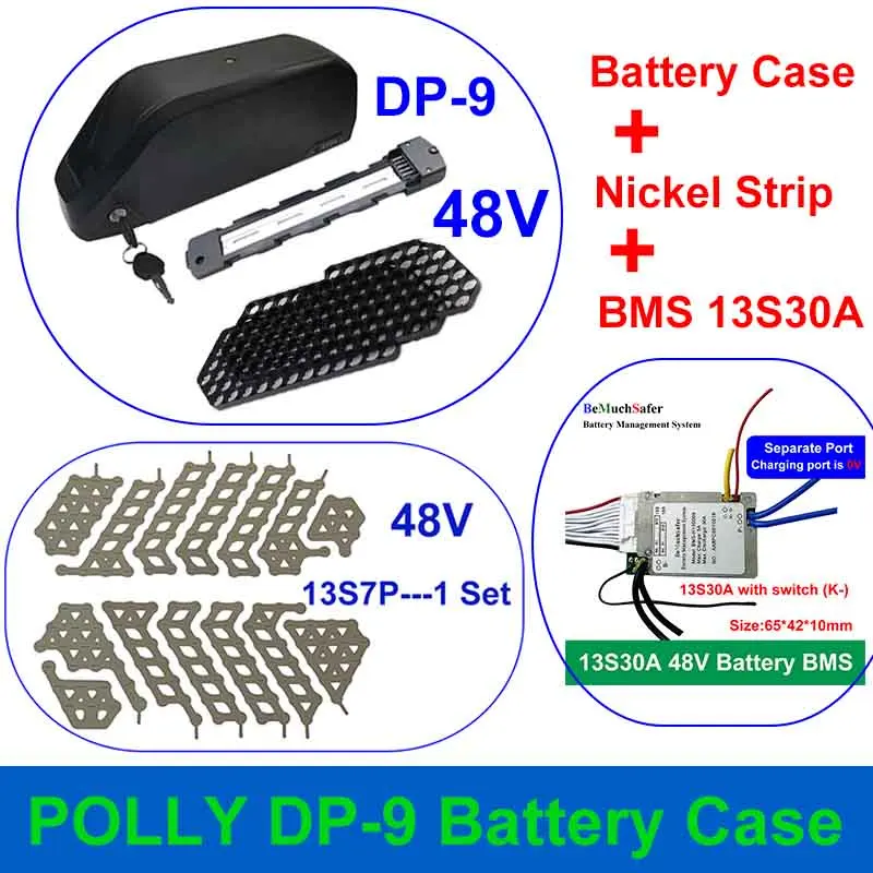 POLLY DP-9 Battery Case 36V 48V 52V Empty Box Fit 91PCS 18650 Cells Nickel Strip BMS for DP9 eBike Battery DIY 10S9P 13S7P 14S6P
