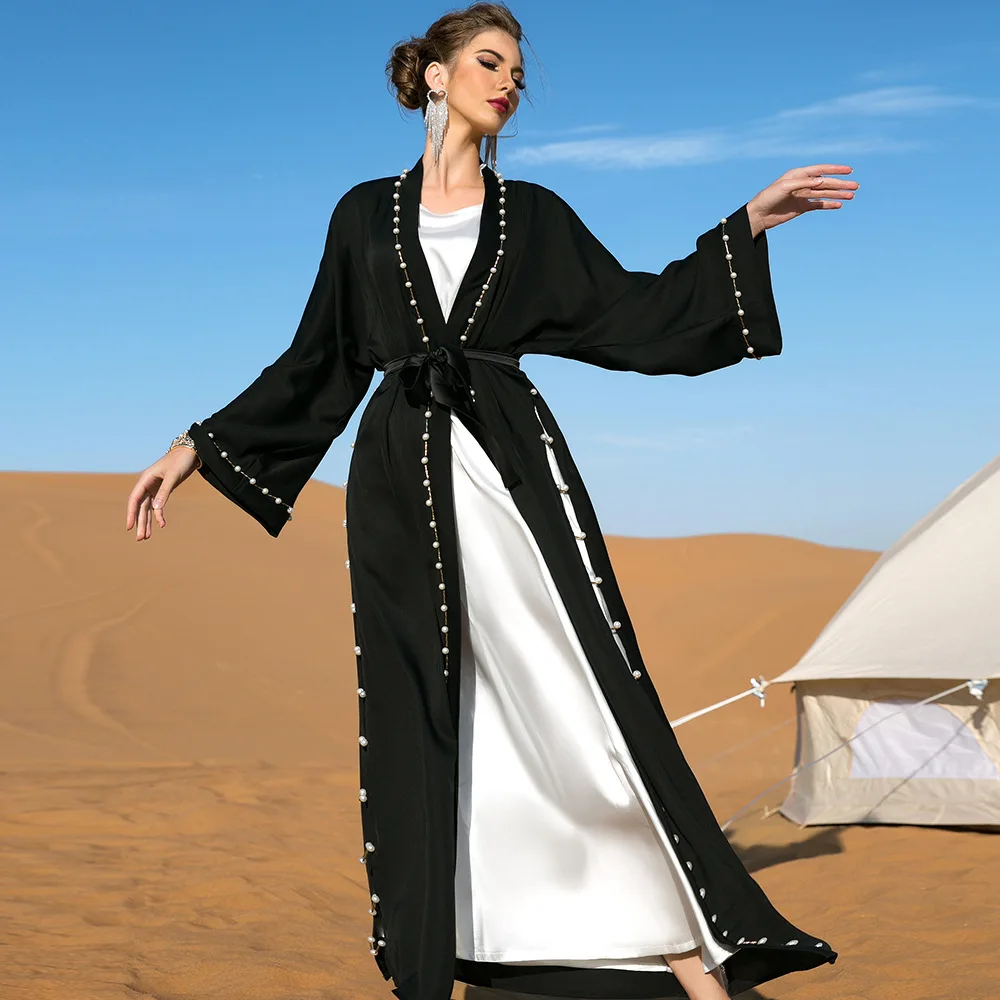 Черная абайя, искусственное мусульманское хиджаб, платье 2022, кафтан, марокканская Арабская одежда, кимоно, женская одежда Djellaba, халаты